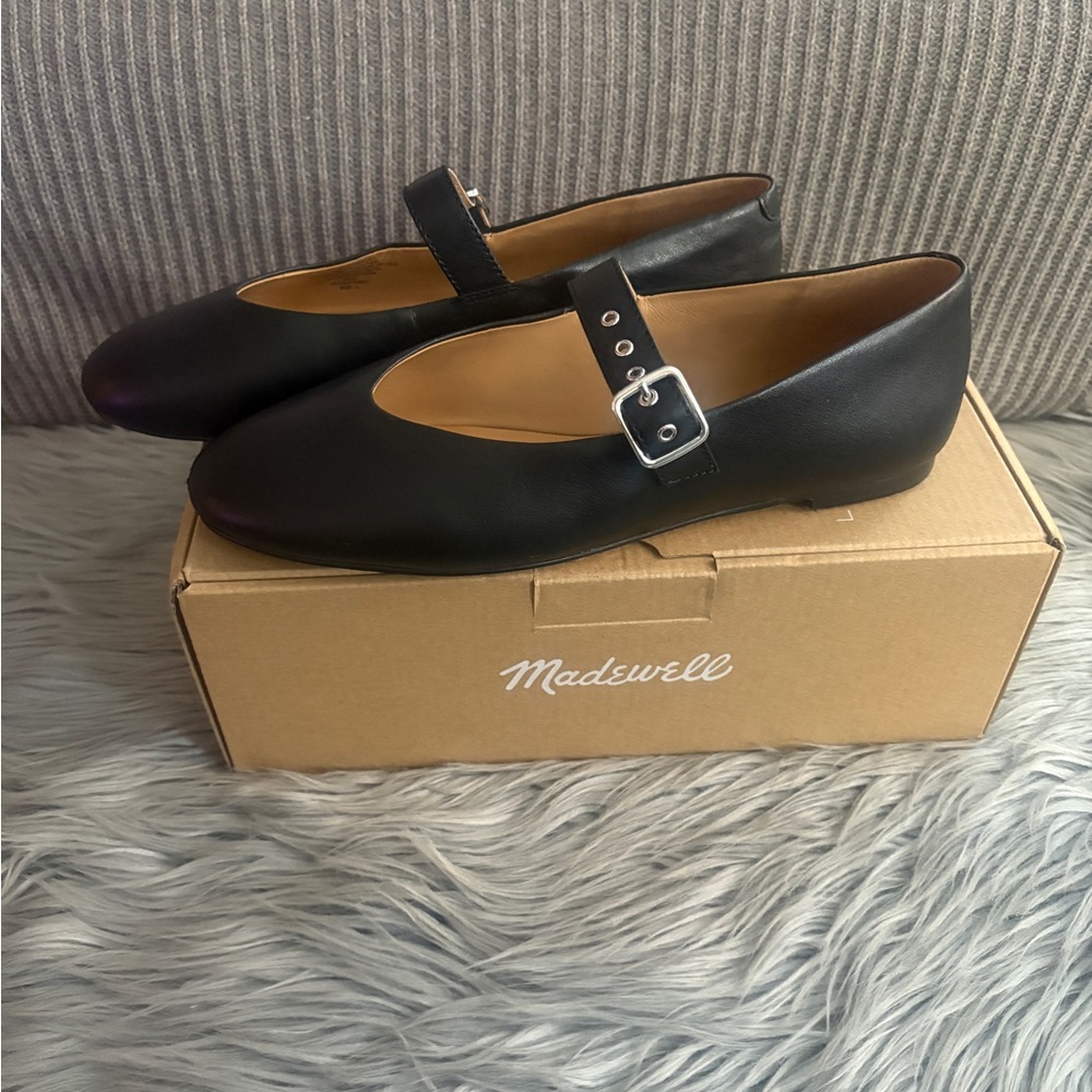 Madewell Black Flats with Silver Buckle